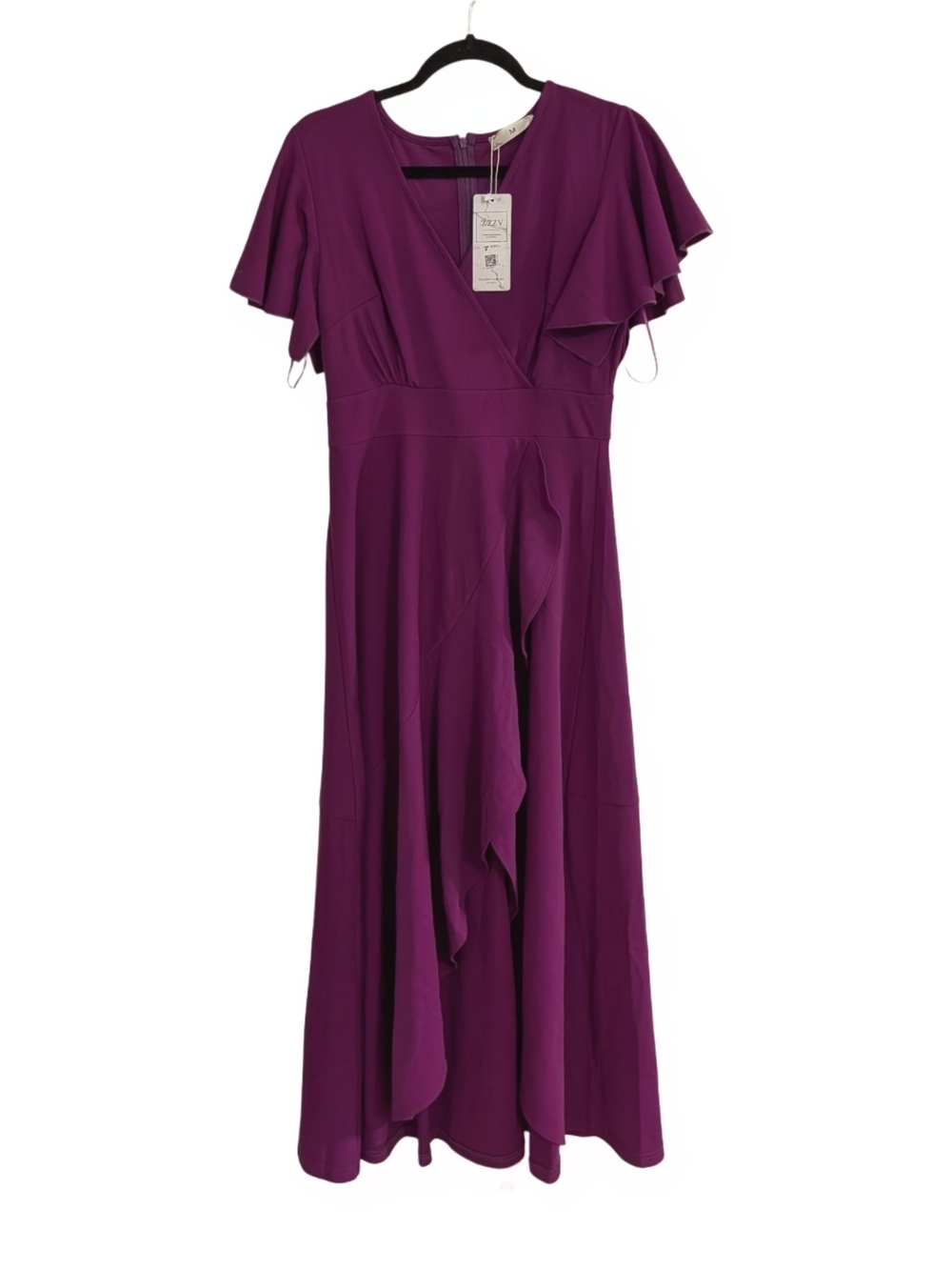 ZZV Women’s Purple Wrap Maxi Dress Size M Ruffle Sleeve V Neck New With Tags